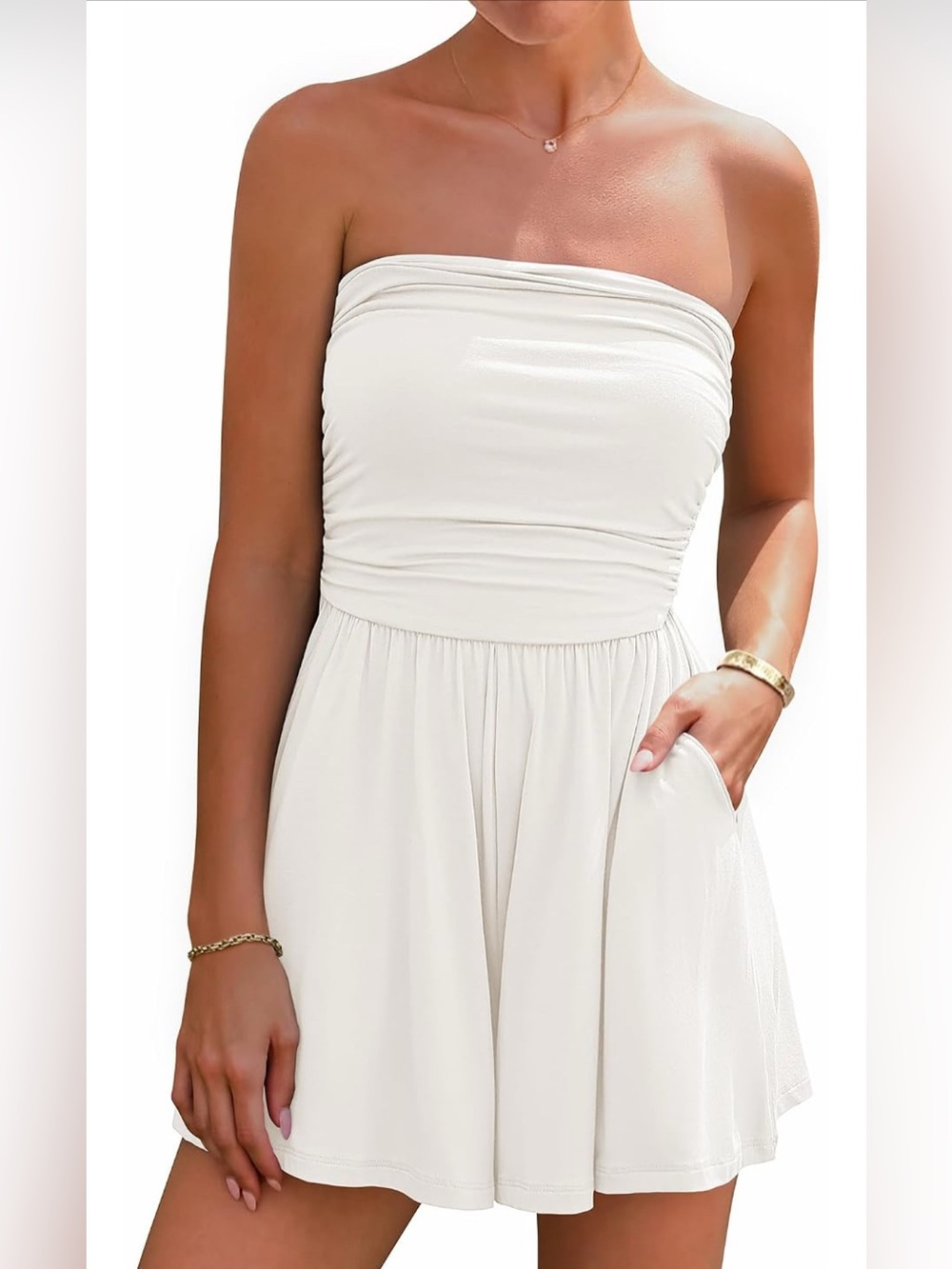 Strapless White Summer Romper Dress NWT